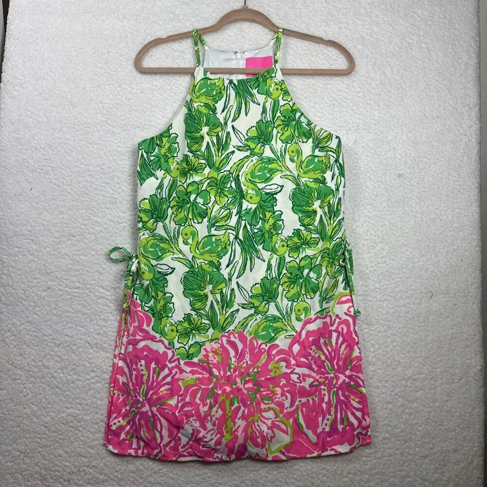 (T6) Lilly Pulitzer Pearl Romper Flamingle Engineered Flamingos Floral,Sz 4 - Picture 3 of 16